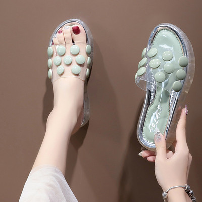 Modern női alkalmi papucs átlátszó résszel