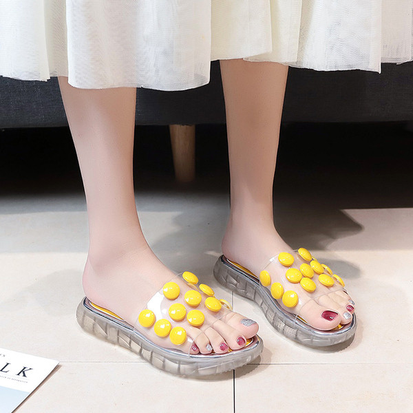 Modern női alkalmi papucs átlátszó résszel