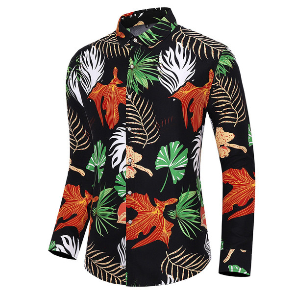 Modernūs vyriški marškiniai ilgomis rankovėmis ir gėlių raštu