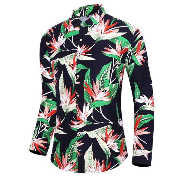 Dabartiniai vyriški marškiniai ilgomis rankovėmis ir gėlių raštu