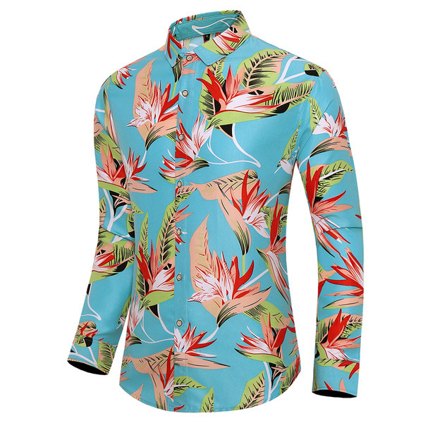 Dabartiniai vyriški marškiniai ilgomis rankovėmis ir gėlių raštu