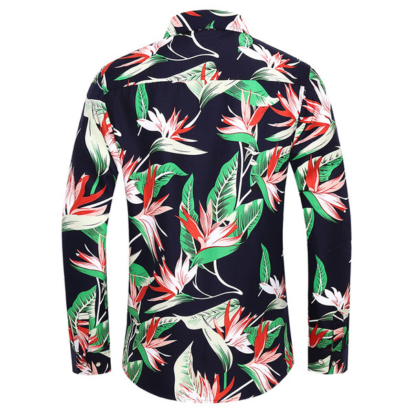 Dabartiniai vyriški marškiniai ilgomis rankovėmis ir gėlių raštu