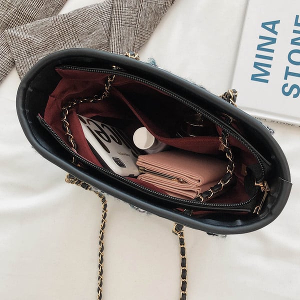 Modernus moteriškas languotas krepšys ilga rankena