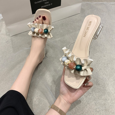 Modern női papucs átlátszó szögletes sarokkal