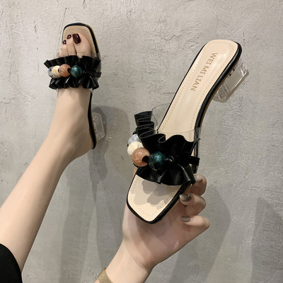 Modern női papucs átlátszó szögletes sarokkal