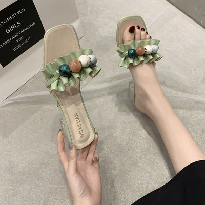 Modern női papucs átlátszó szögletes sarokkal