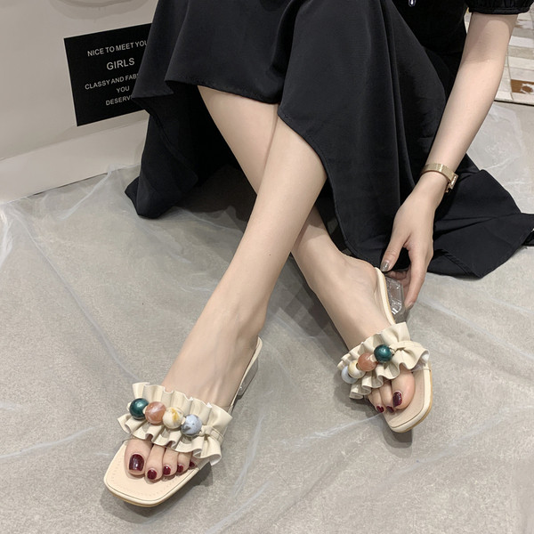 Modern női papucs átlátszó szögletes sarokkal