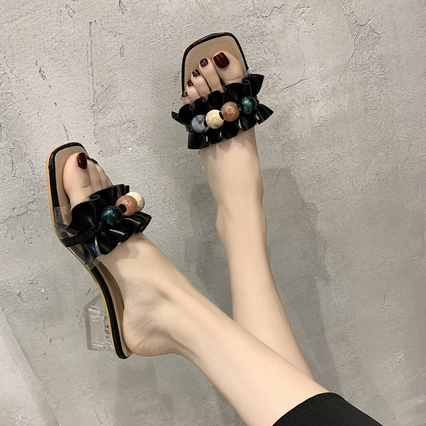 Modern női papucs átlátszó szögletes sarokkal