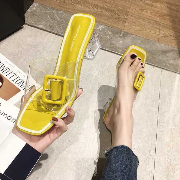 Női papucs átlátszó szögletes sarokkal