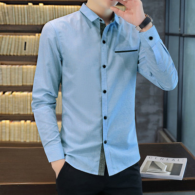 Új modell férfi ing hosszú ujjal és klasszikus gallérral