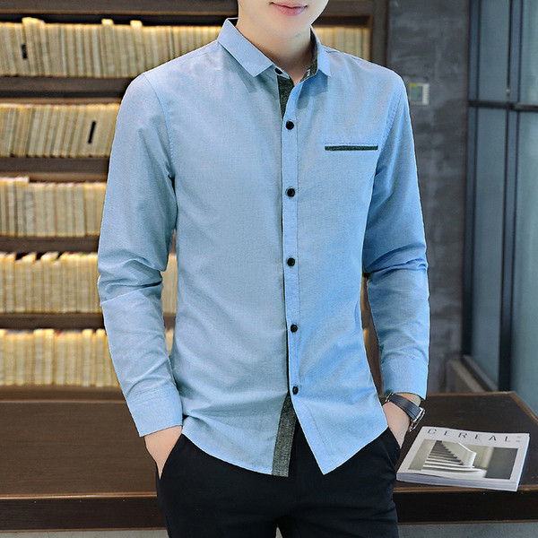 Új modell férfi ing hosszú ujjal és klasszikus gallérral