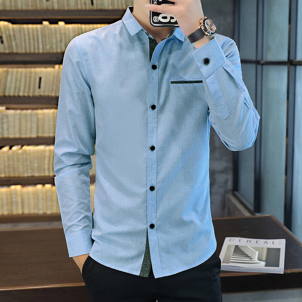 Új modell férfi ing hosszú ujjal és klasszikus gallérral