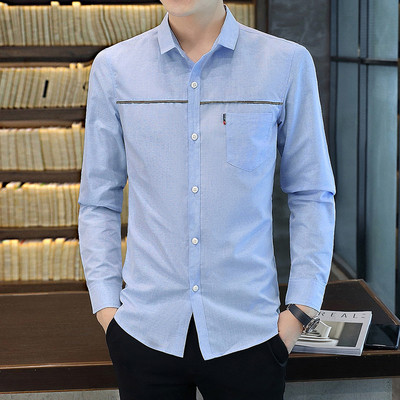 Modernūs vyriški marškiniai su kišenėmis ir ilgomis rankovėmis