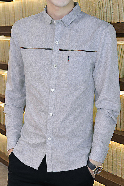Modernūs vyriški marškiniai su kišenėmis ir ilgomis rankovėmis