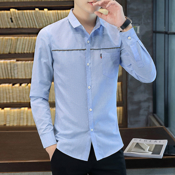 Modernūs vyriški marškiniai su kišenėmis ir ilgomis rankovėmis