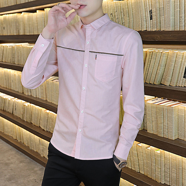 Modernūs vyriški marškiniai su kišenėmis ir ilgomis rankovėmis