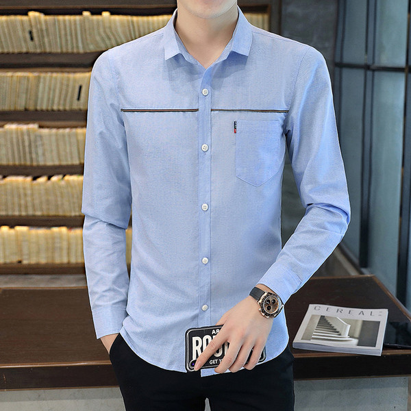 Modernūs vyriški marškiniai su kišenėmis ir ilgomis rankovėmis