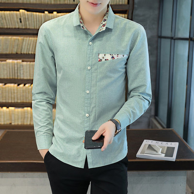 Stilingi vyriški marškiniai ilgomis rankovėmis ir gėlių motyvais