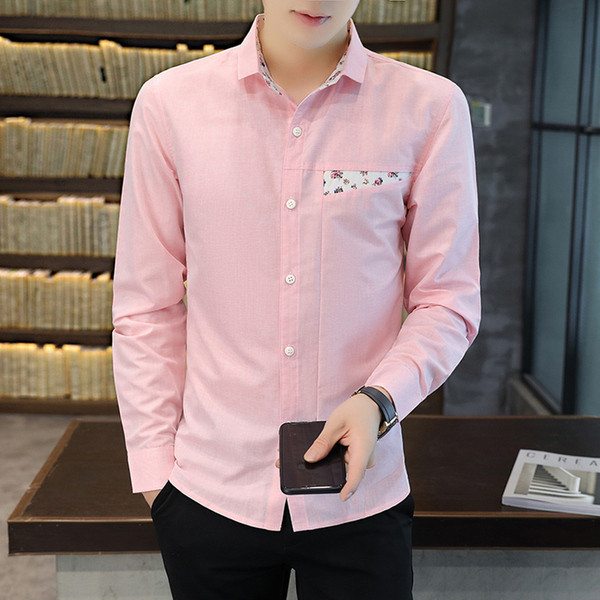 Stilingi vyriški marškiniai ilgomis rankovėmis ir gėlių motyvais