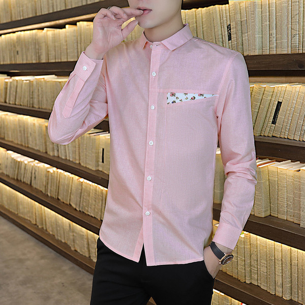 Stilingi vyriški marškiniai ilgomis rankovėmis ir gėlių motyvais