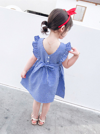 Kockás gyerekruha lányoknak szabású modell szalaggal