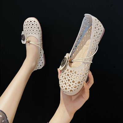 Pantofi casual dama din piele cu talpa plata si floare