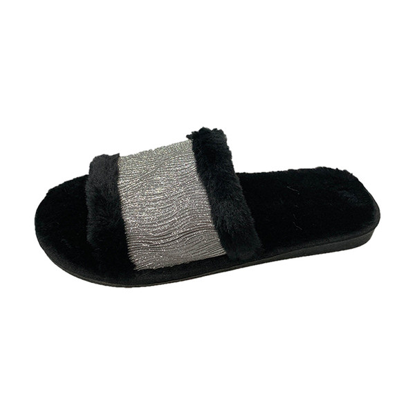 Naujo modelio moteriškos pūkinės šlepetės plokščiu padu