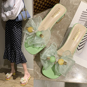 Modern női papucs tüll és szögletes sarokkal