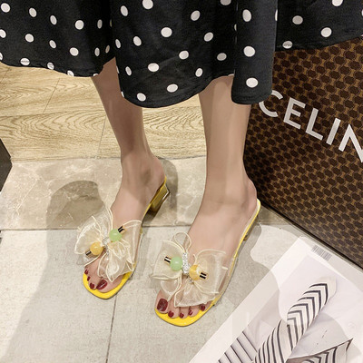 Modern női papucs tüll és szögletes sarokkal