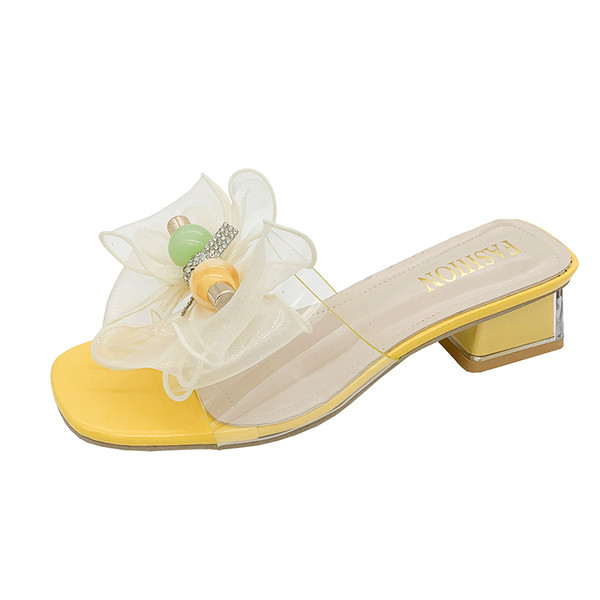 Modern női papucs tüll és szögletes sarokkal