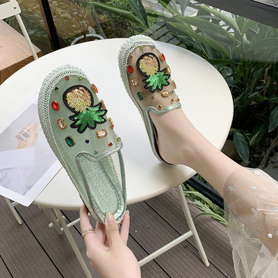 Modern női papucs hálóval, flitterekkel és kövekkel