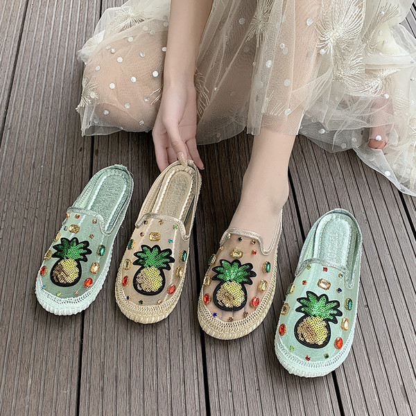 Modern női papucs hálóval, flitterekkel és kövekkel