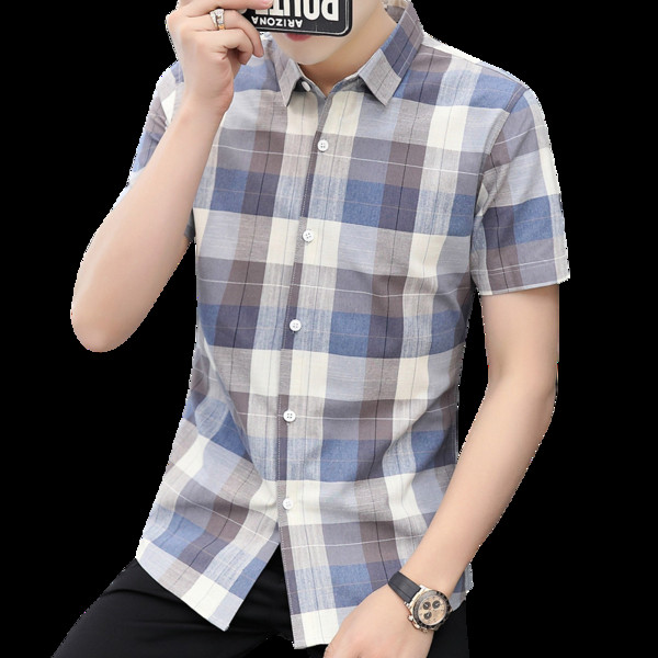 Kockás férfi ing rövid ujjal és klasszikus gallérral