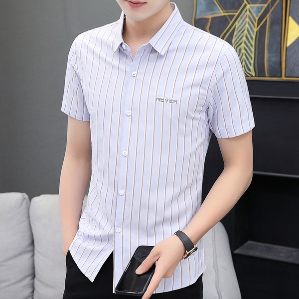 Prugasta muška košulja s kratkim rukavima i gumbima