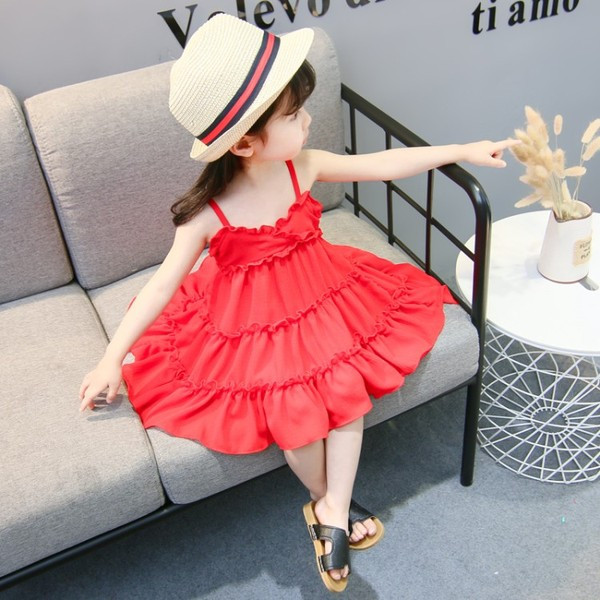 Vékony pántos piros gyerekruha lányoknak