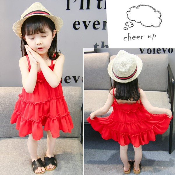 Vékony pántos piros gyerekruha lányoknak