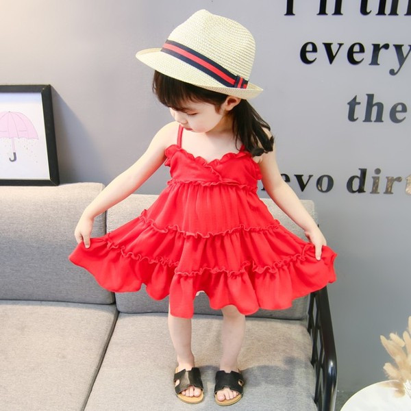 Vékony pántos piros gyerekruha lányoknak