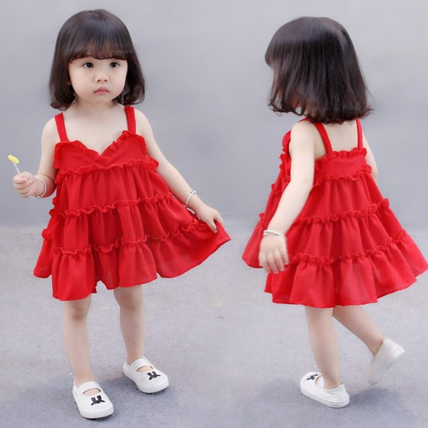 Vékony pántos piros gyerekruha lányoknak