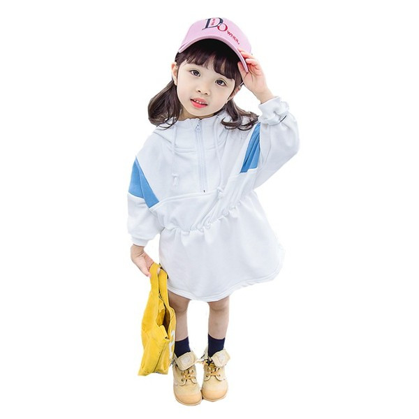 Pikkade varrukate ja kapuutsiga sportlik lastekleit tüdrukutele