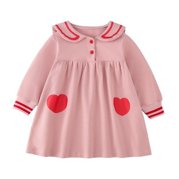 Rudeninė vaikiška suknelė ilgomis rankovėmis ir aplikacijomis