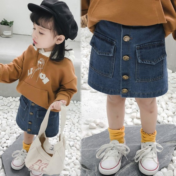 Laste teksaseelik tüdrukutele nööpide ja taskutega