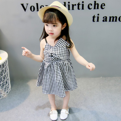 Modern kockás ruha lányoknak vékony pánttal