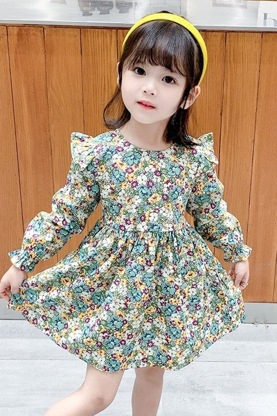 Új modell, korszerű gyermekruha lányoknak, hosszú ujjal, virágmintával