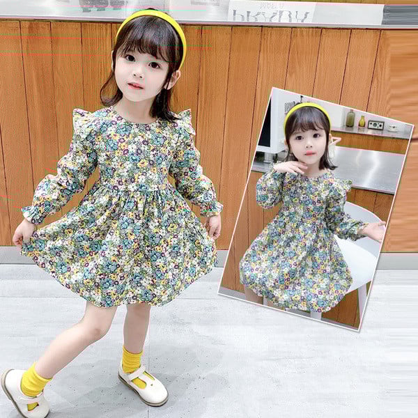 Új modell, korszerű gyermekruha lányoknak, hosszú ujjal, virágmintával