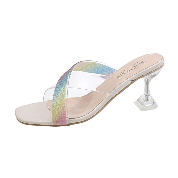 Női papucs kövekkel és átlátszó sarokkal