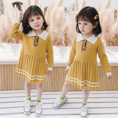 Testreszabott gyerekruha lányoknak vékony kötésből, hosszú ujjal és klasszikus gallérral