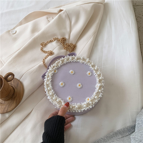 Modern női kerek táska dekorgyöngyökkel