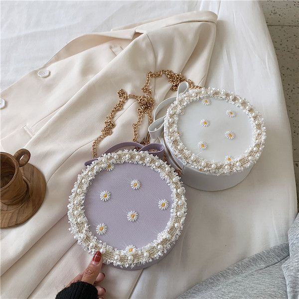 Modern női kerek táska dekorgyöngyökkel