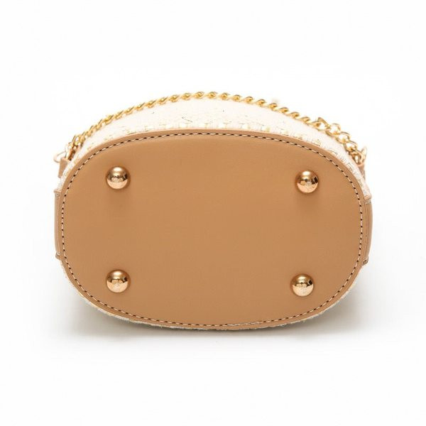 Stílusos női kerek kötött táska fém fogantyúval