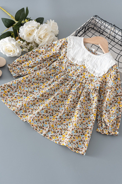 Modern, hosszú ujjú, virágmintás gyerekruha lányoknak